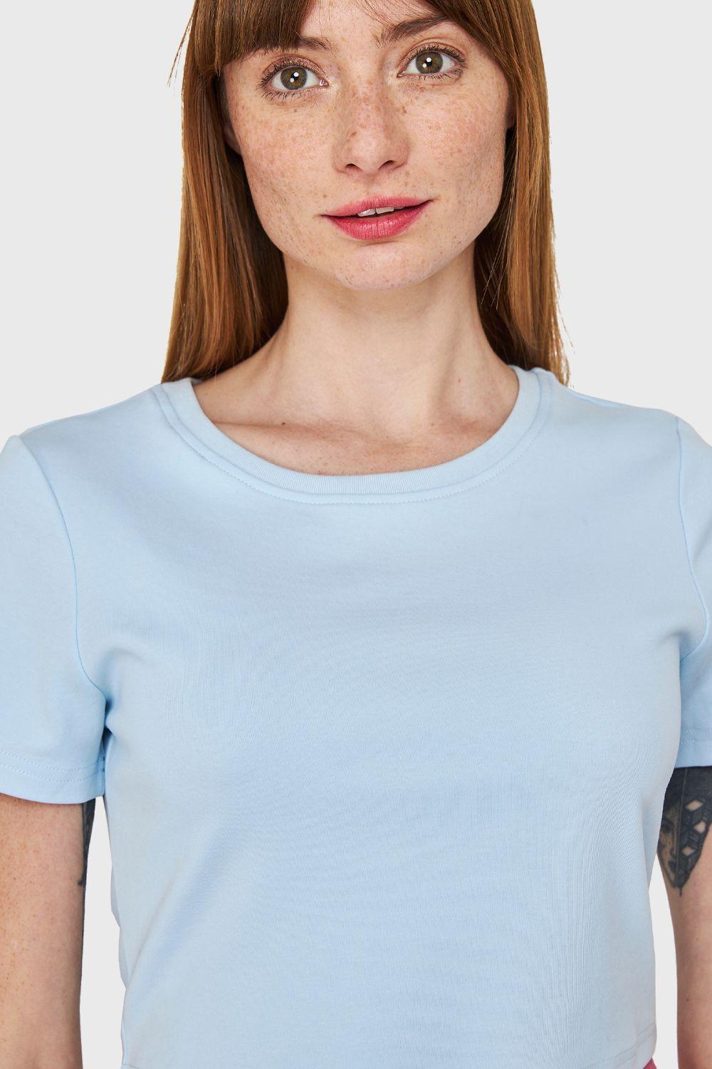 Polera Crop Básica Manga Corta Celeste Nicopoly-5