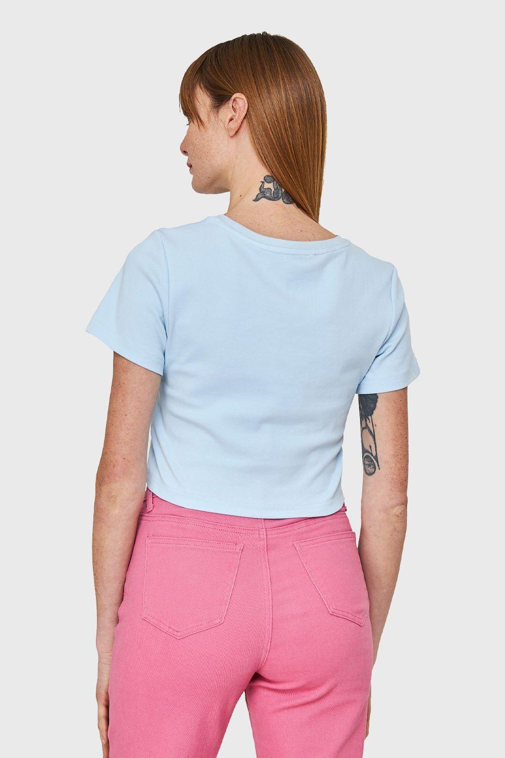 Polera Crop Básica Manga Corta Celeste Nicopoly-3