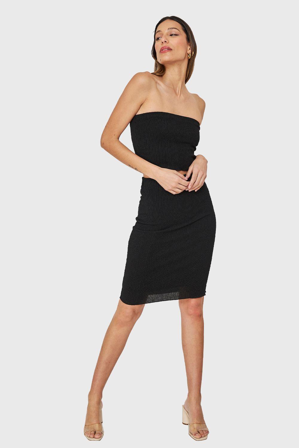 Falda Midi Elasticada Negro Nicopoly-1