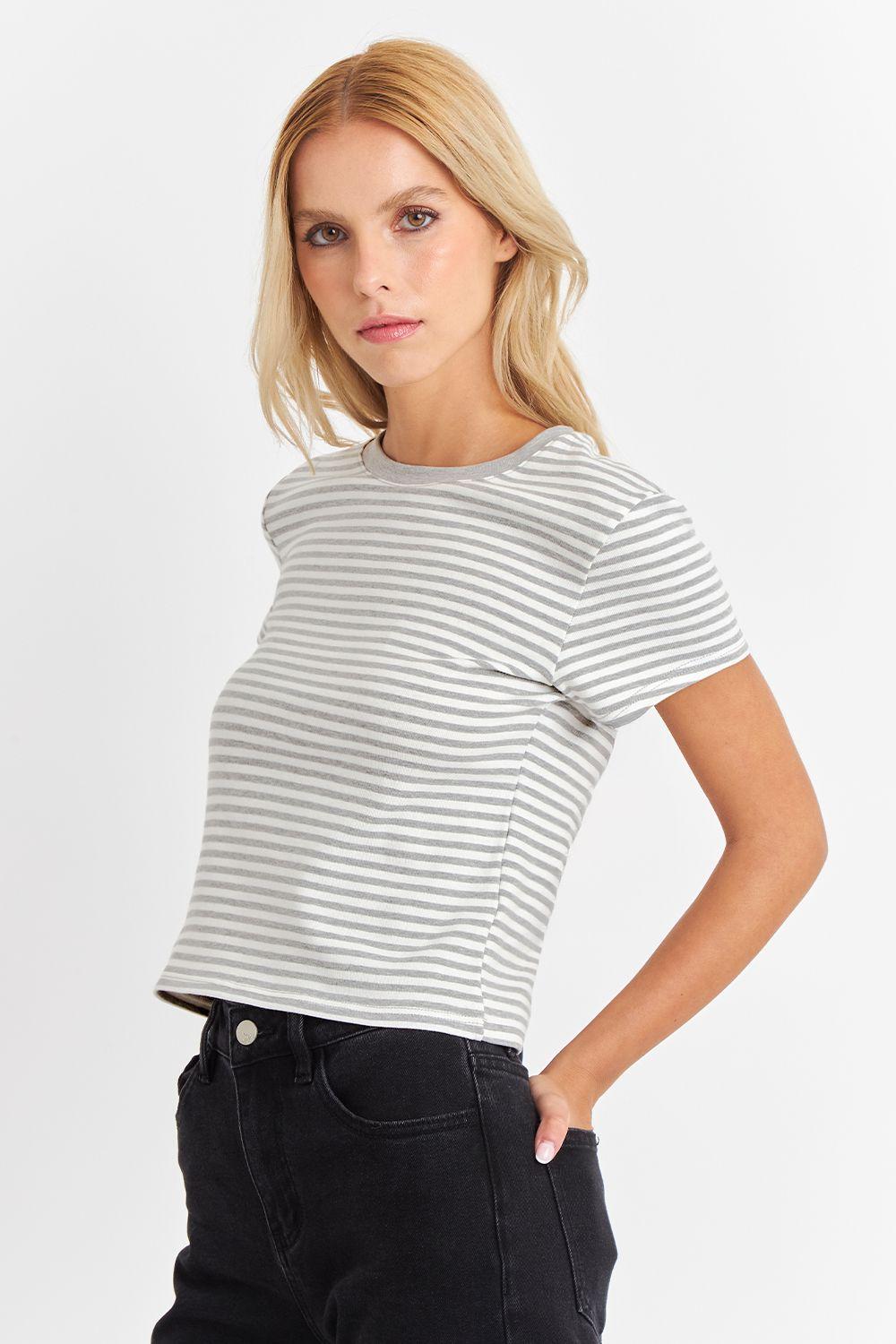 Polera Básica Cuello Redondo Líneas Gris Claro Nicopoly-2