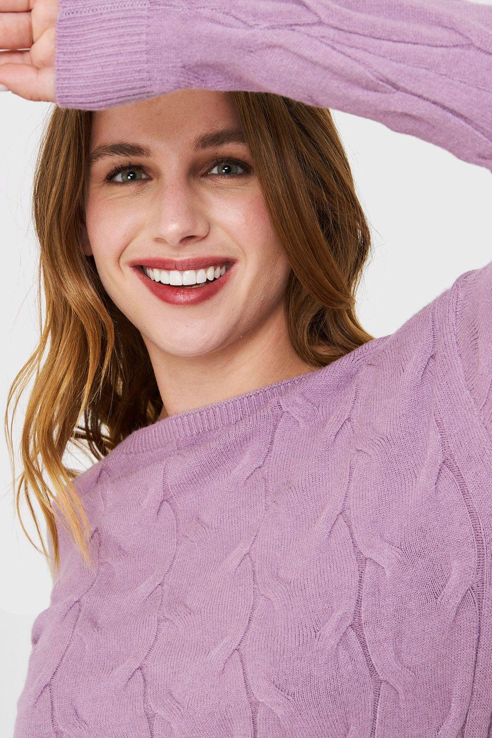 Sweater Patrón Trenzas Lila Nicopoly-5