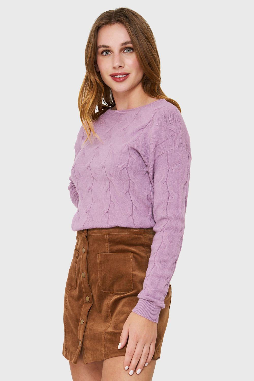 Sweater Patrón Trenzas Lila Nicopoly-2
