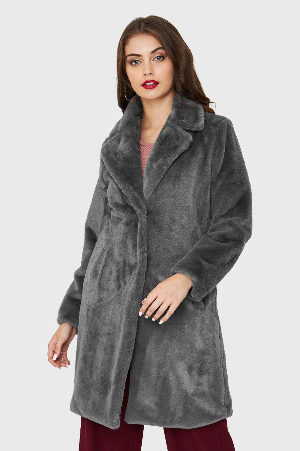 Abrigo Peludo Largo Gris Nicopoly-0