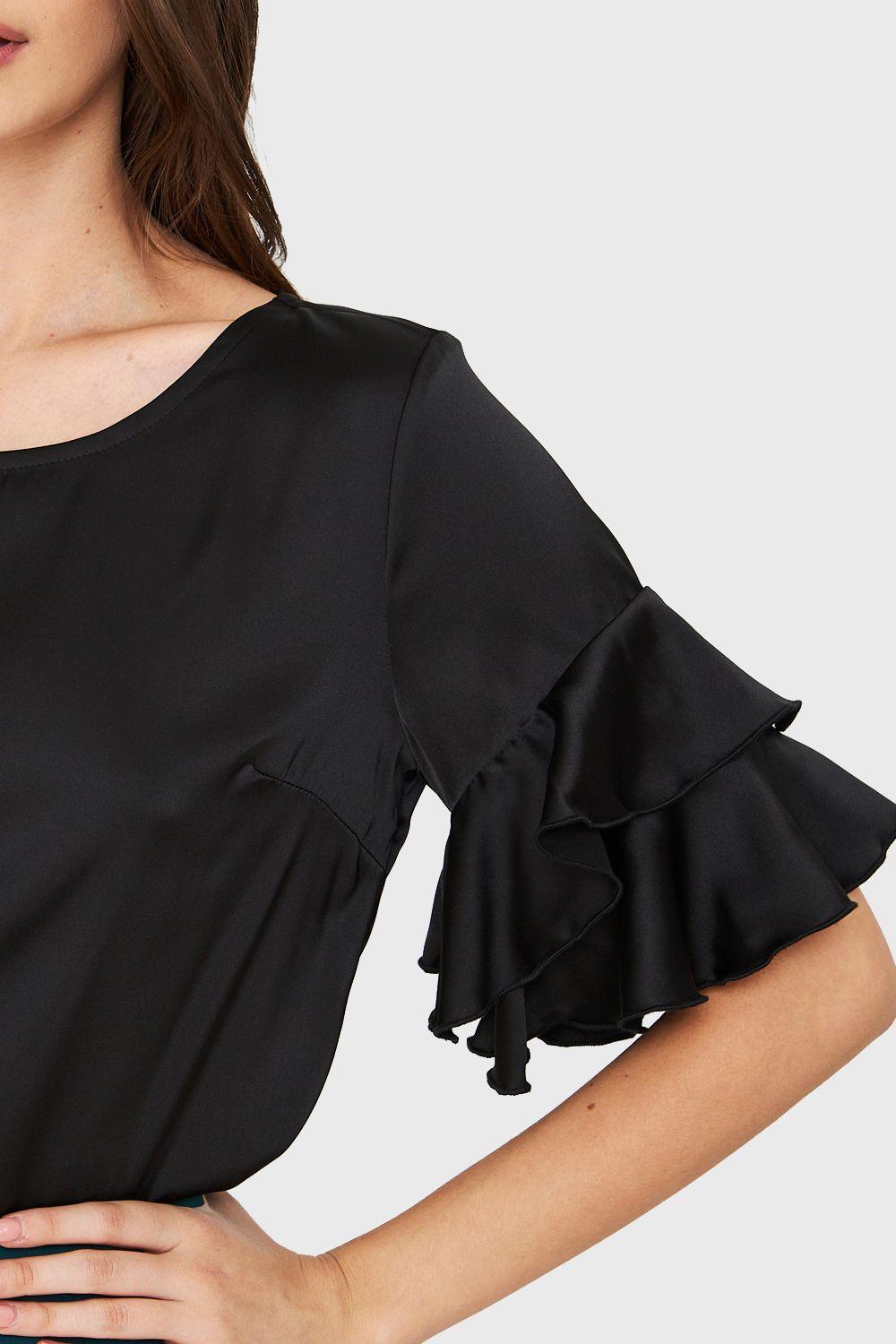 Blusa Tipo Satín Vuelos Negro Nicopoly-5