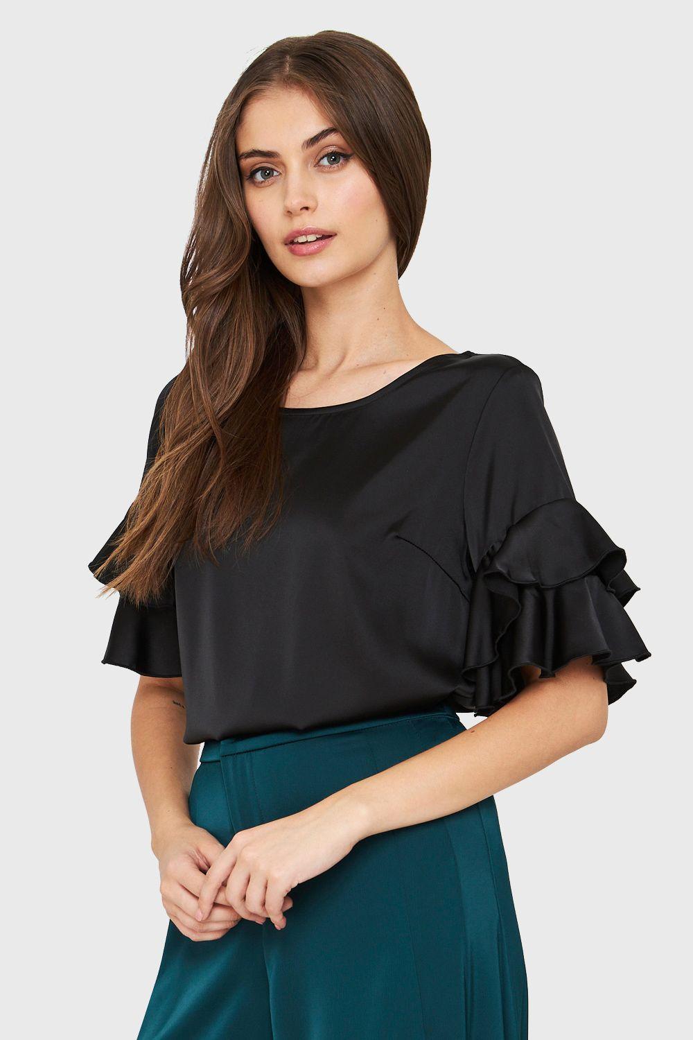 Blusa Tipo Satín Vuelos Negro Nicopoly-2