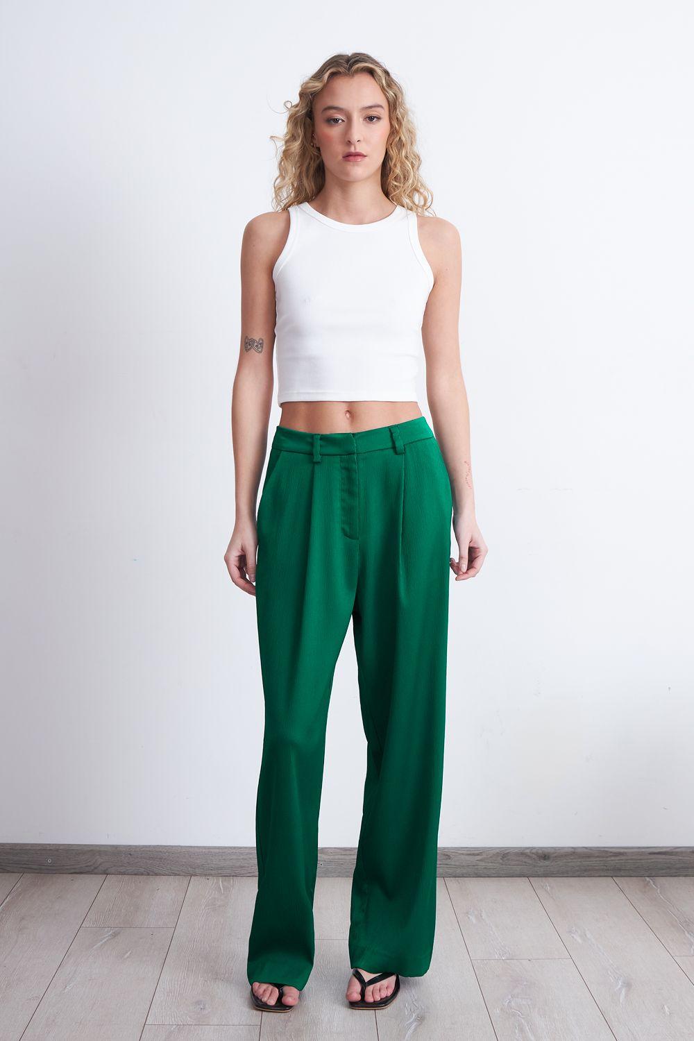 Pantalón Satinado Verde Nicopoly-1