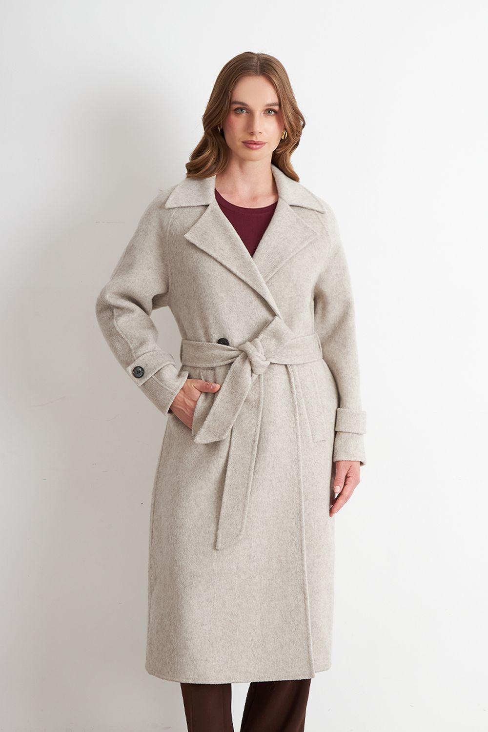 Abrigo con Solapa y Cinturón Beige Nicopoly-0