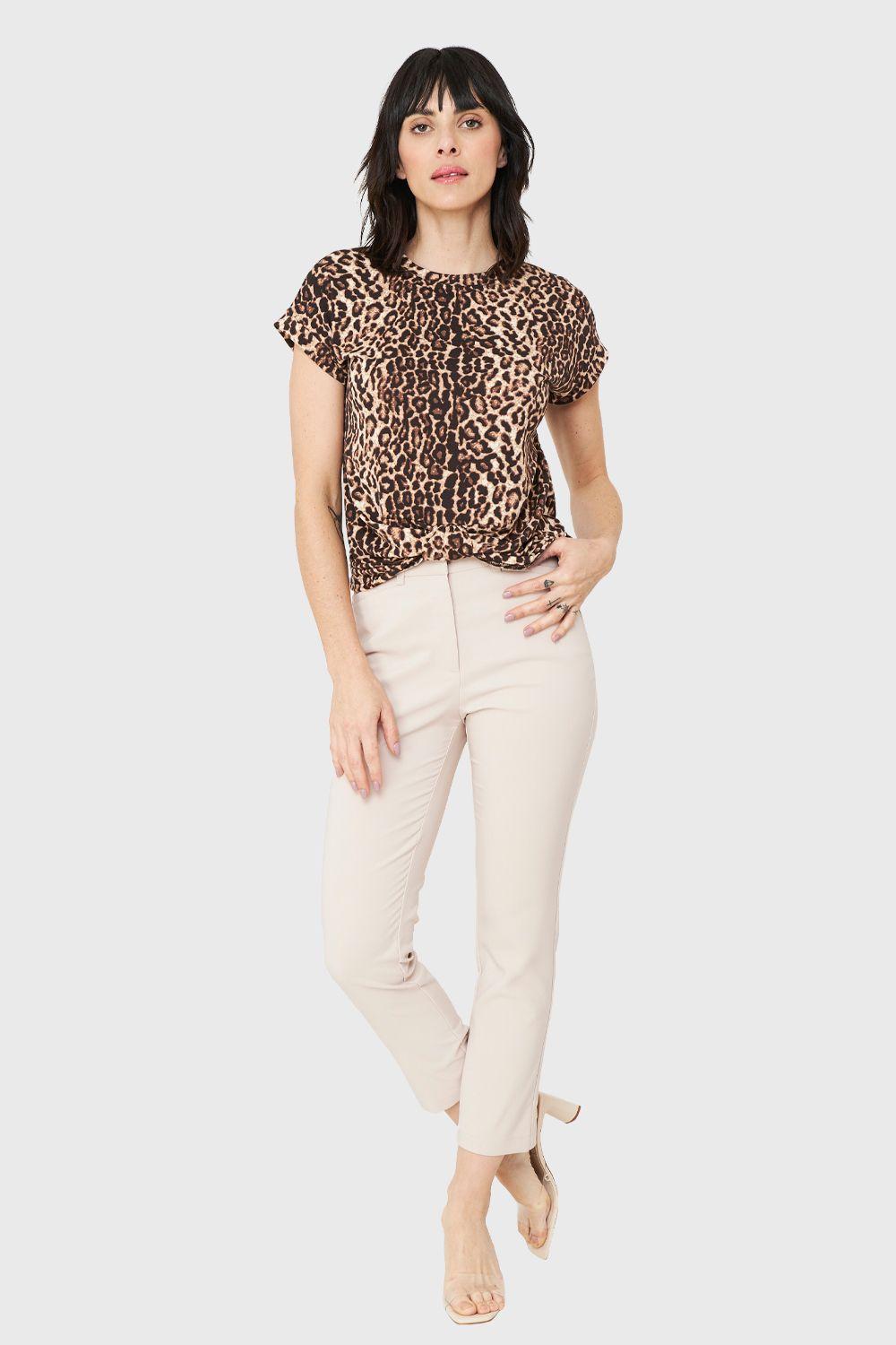 Polera Nudo Animal Print Café Nicopoly-1
