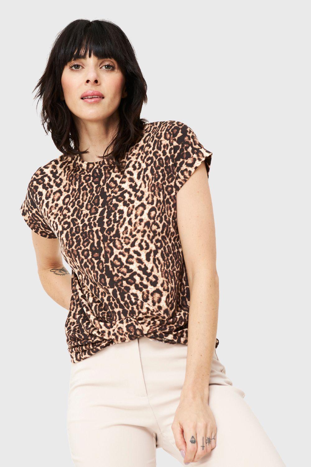 Polera Nudo Animal Print Café Nicopoly-0