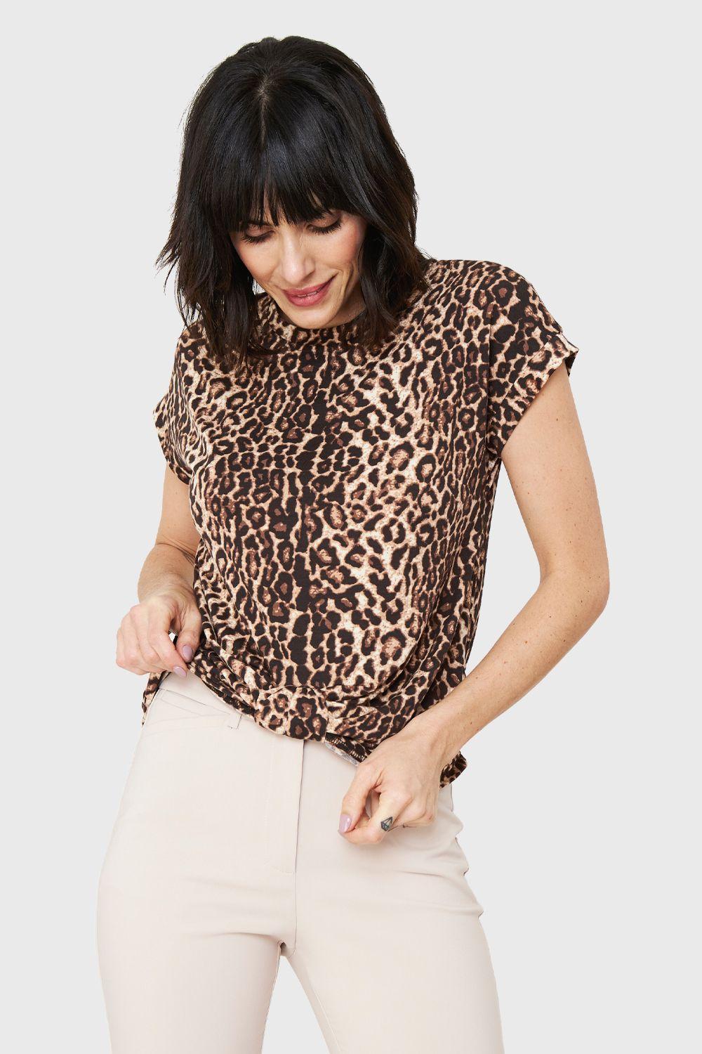 Polera Nudo Animal Print Café Nicopoly-4