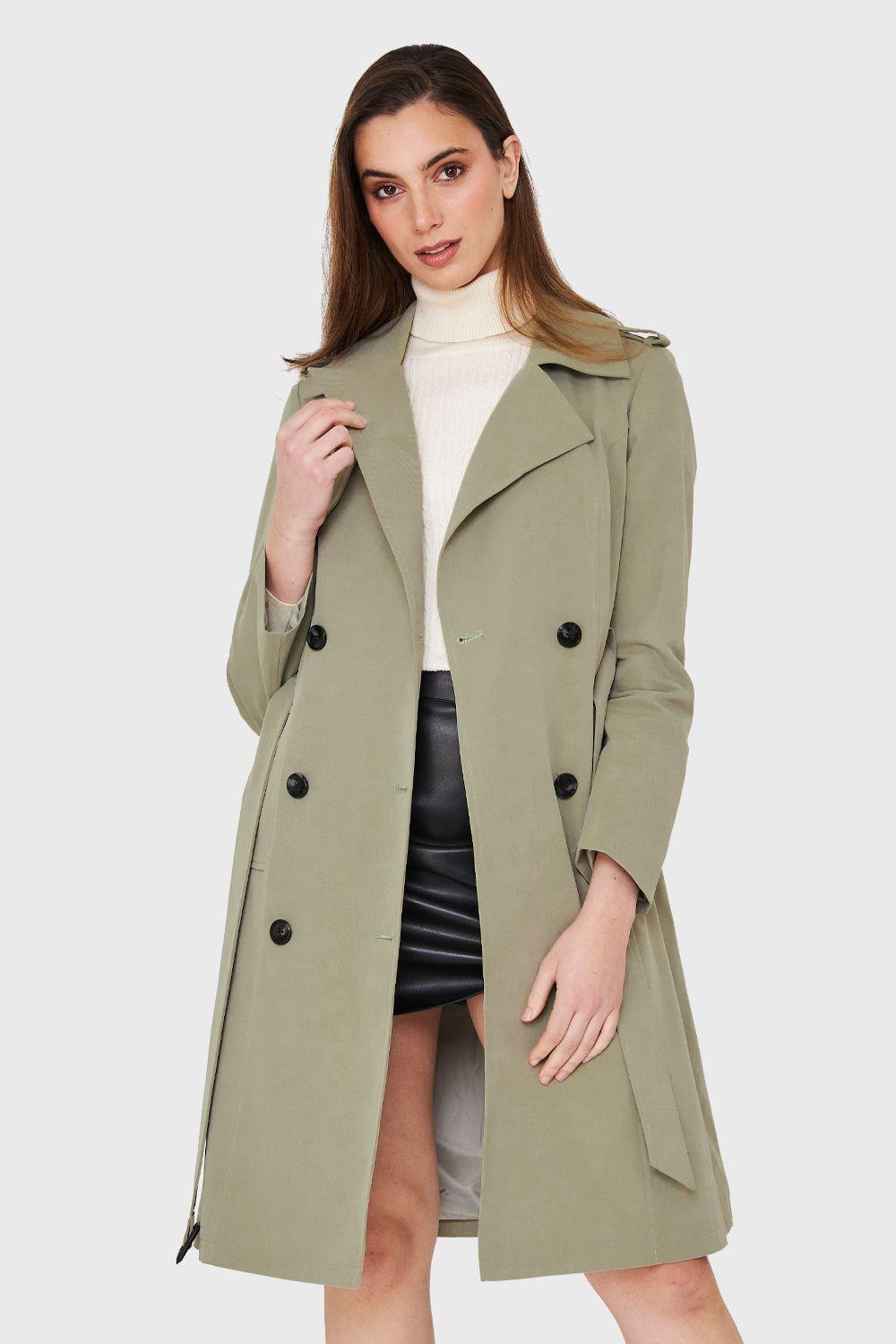 Trench Doble Botonadura Con Cinturón Oliva Nicopoly-0