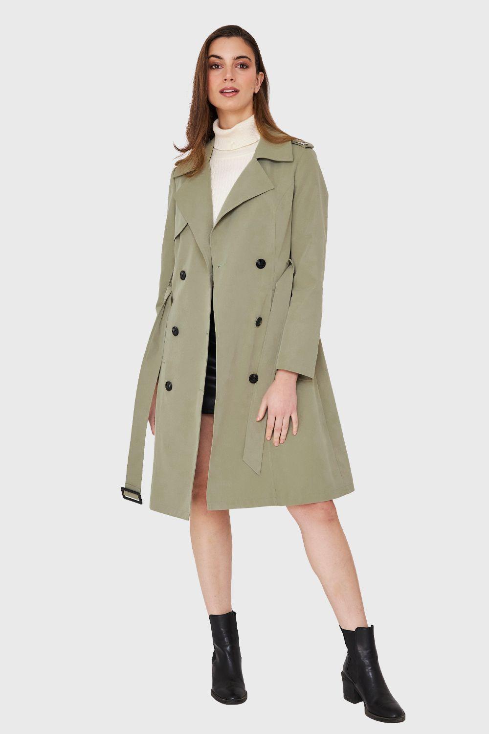 Trench Doble Botonadura Con Cinturón Oliva Nicopoly-1