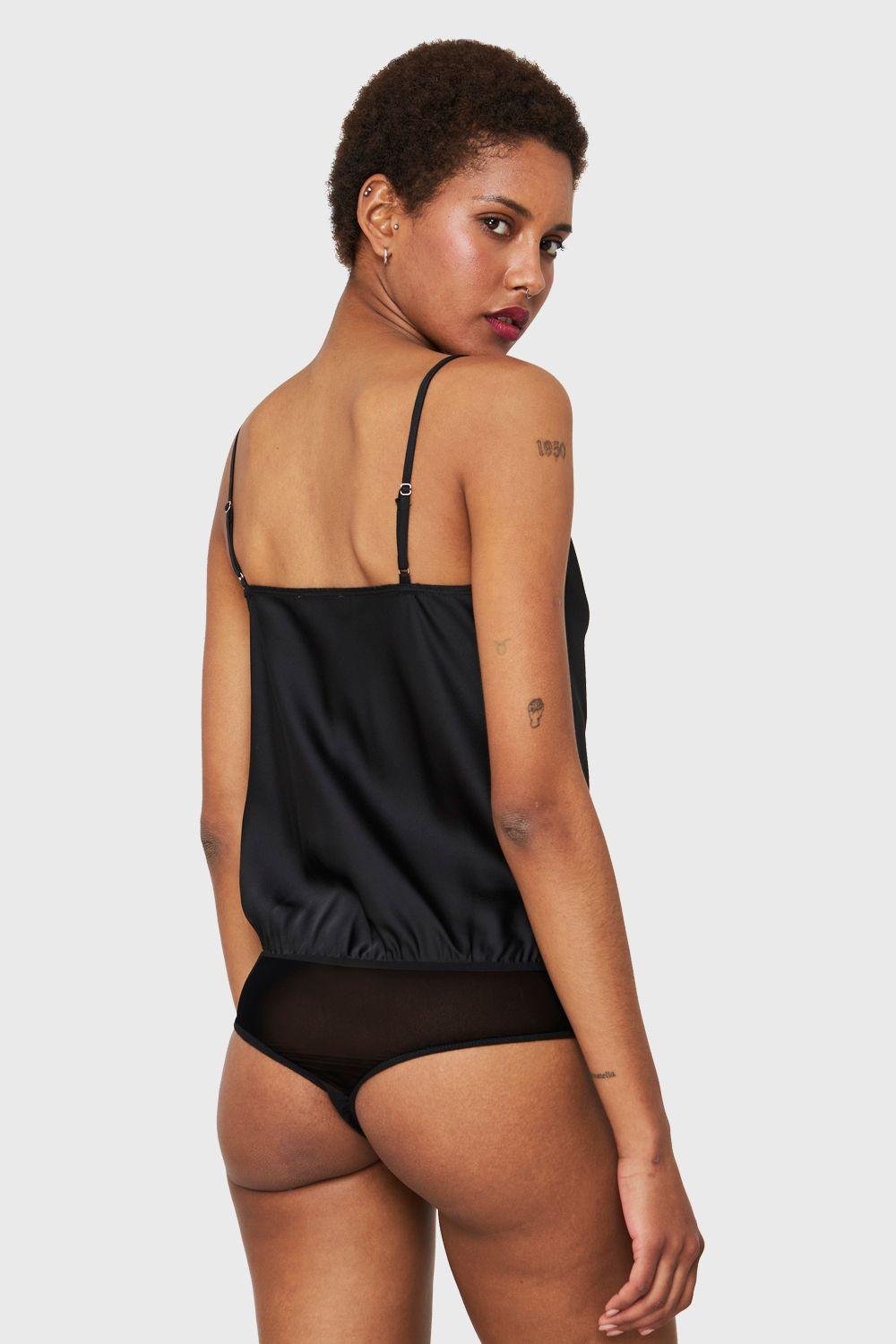 Body Escote Drapeado Negro Nicopoly-3