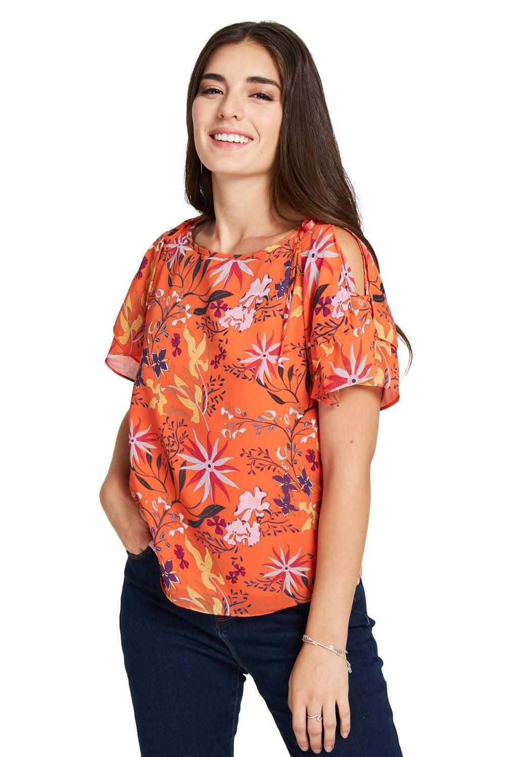 Blusa Floral Lazos Naranjo Nicopoly-0