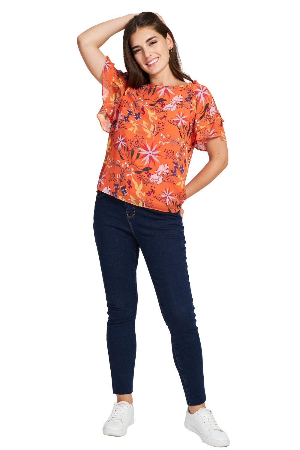 Blusa Floral Lazos Naranjo Nicopoly-1