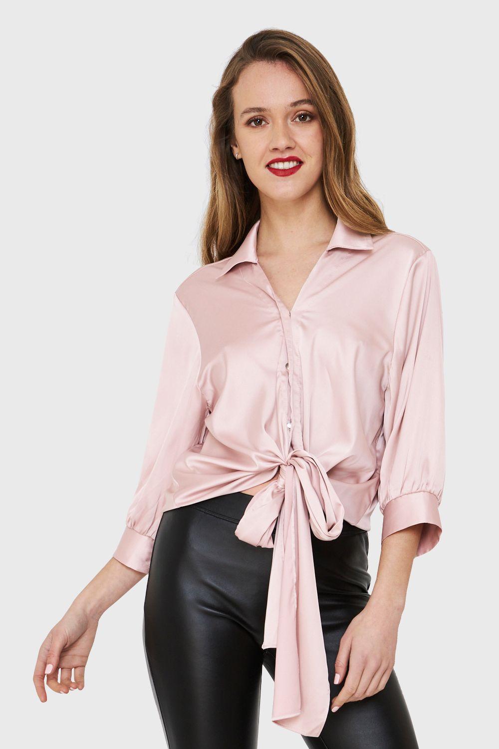 Blusa Tipo Satín Nudo Rosa Nicopoly-4