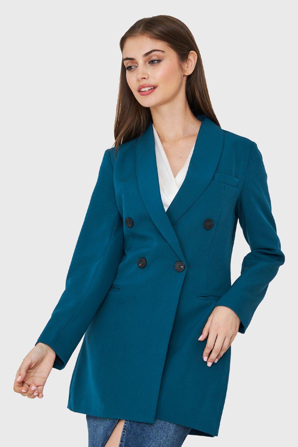 Blazer Cuatro Botones Largo Azul Verdoso Nicopoly-0