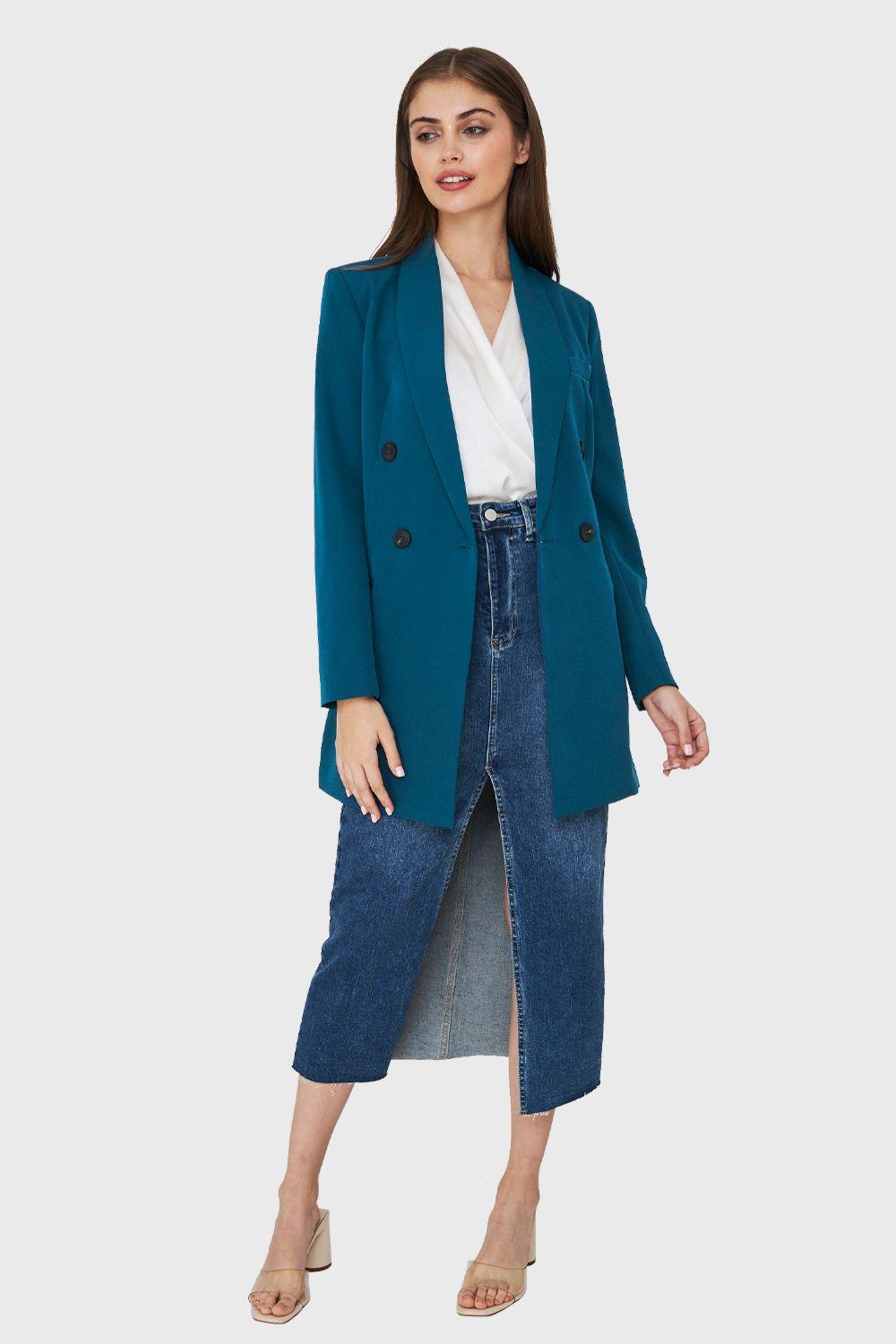 Blazer Cuatro Botones Largo Azul Verdoso Nicopoly-1