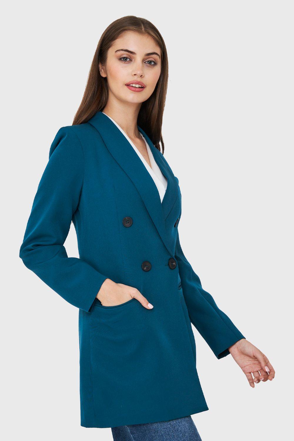 Blazer Cuatro Botones Largo Azul Verdoso Nicopoly-2