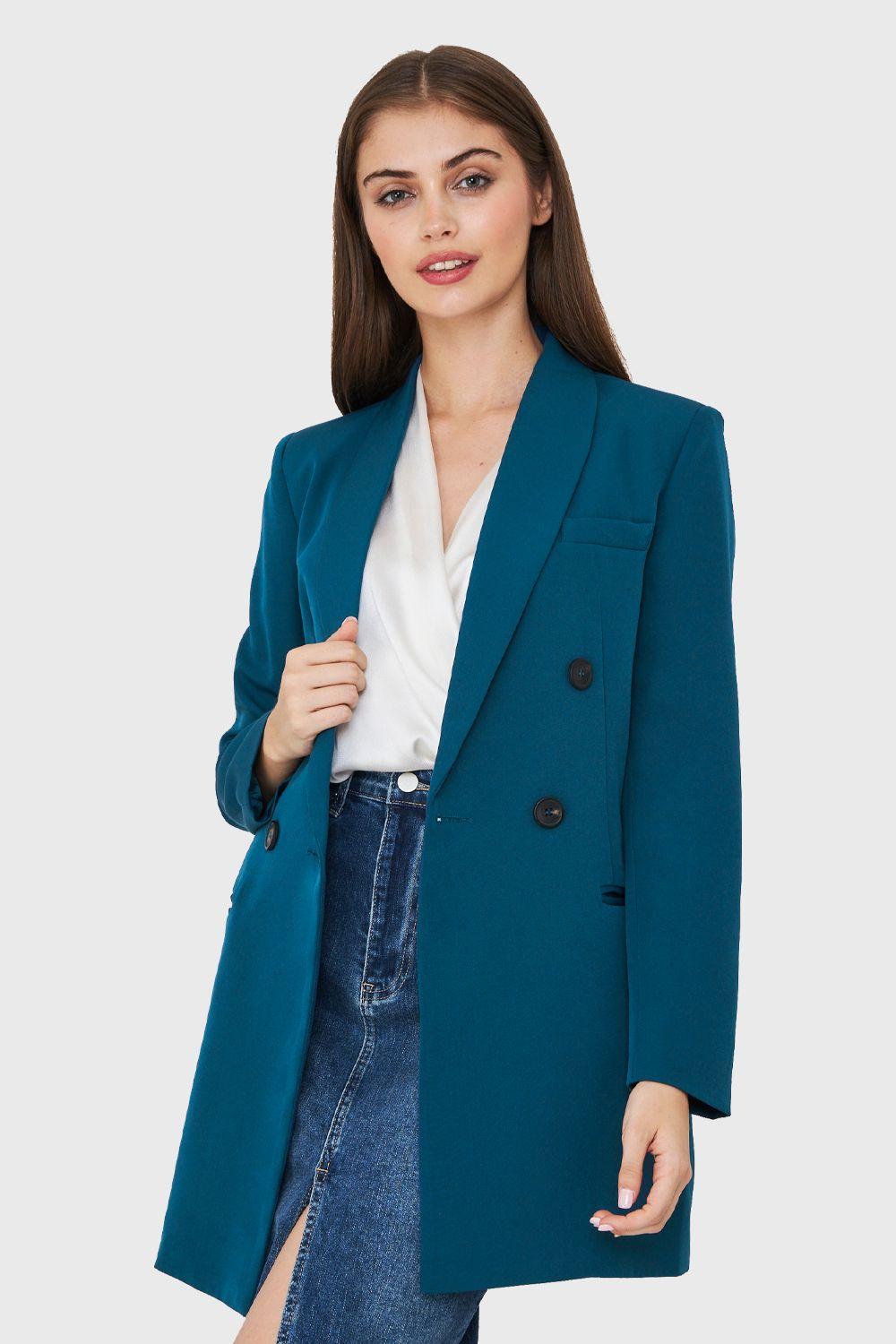 Blazer Cuatro Botones Largo Azul Verdoso Nicopoly-4