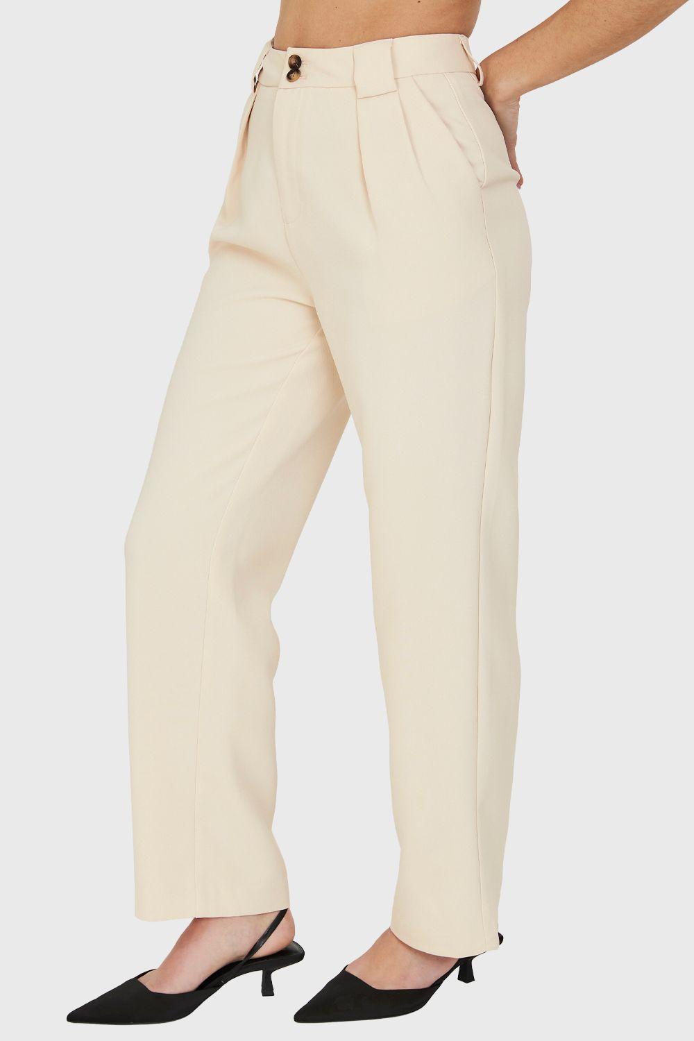 Pantalón Con Pinzas Recto Beige Nicopoly-2
