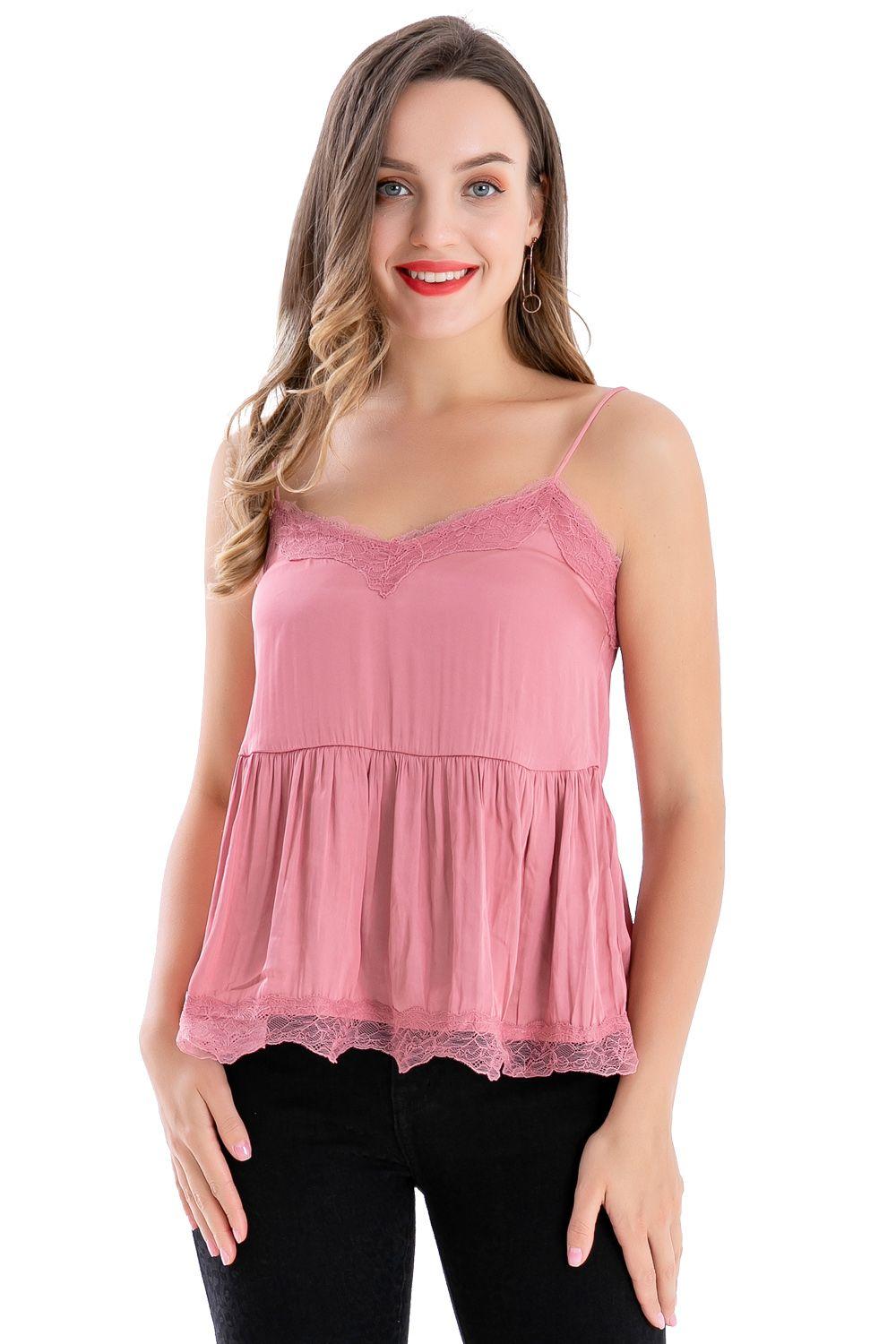 Top Tipo Satín Peplum Rosa Nicopoly-1