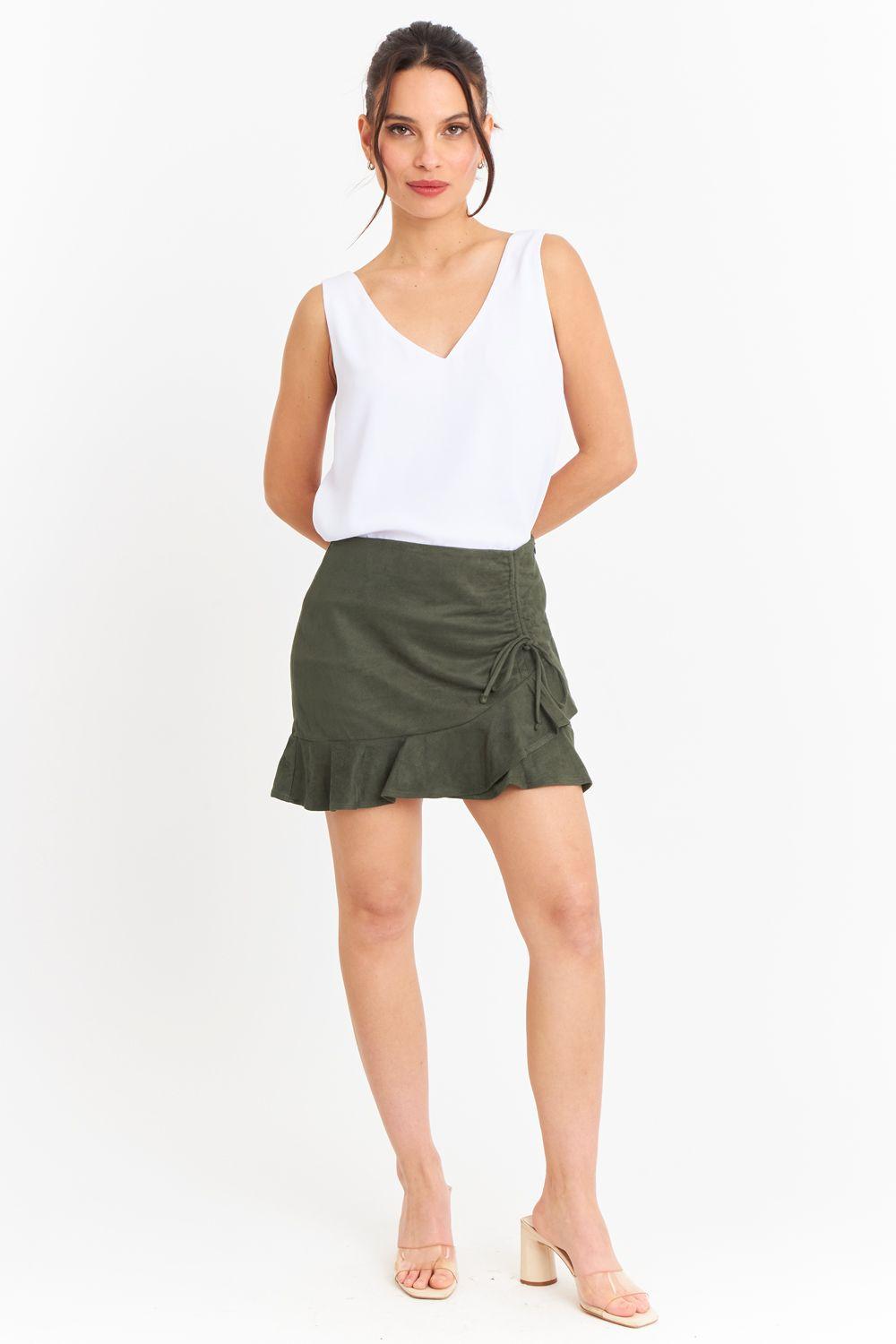 Falda Short Tipo Gamuza Oliva Nicopoly-1