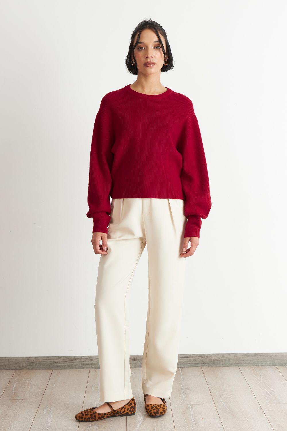 Sweater Jaspeado Cuello Redondo Rojo Nicopoly-1