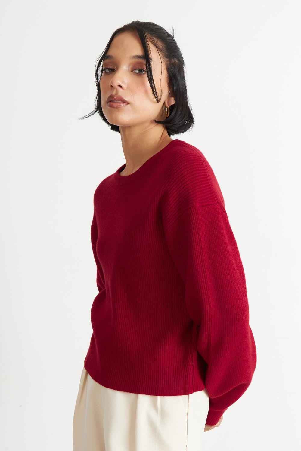 Sweater Jaspeado Cuello Redondo Rojo Nicopoly-2