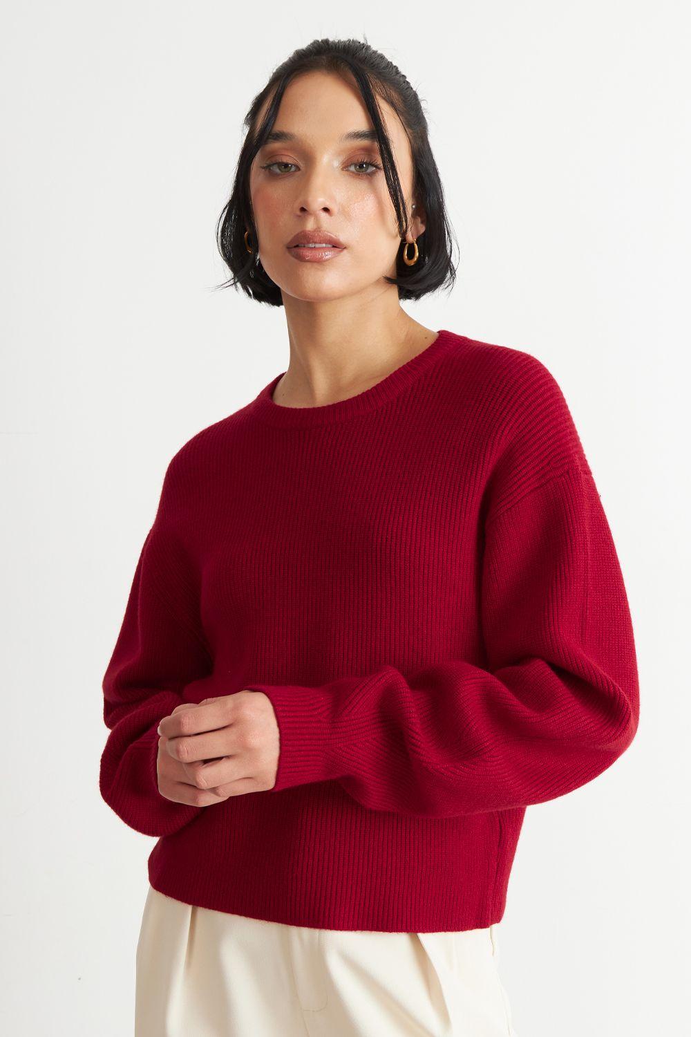 Sweater Jaspeado Cuello Redondo Rojo Nicopoly-4