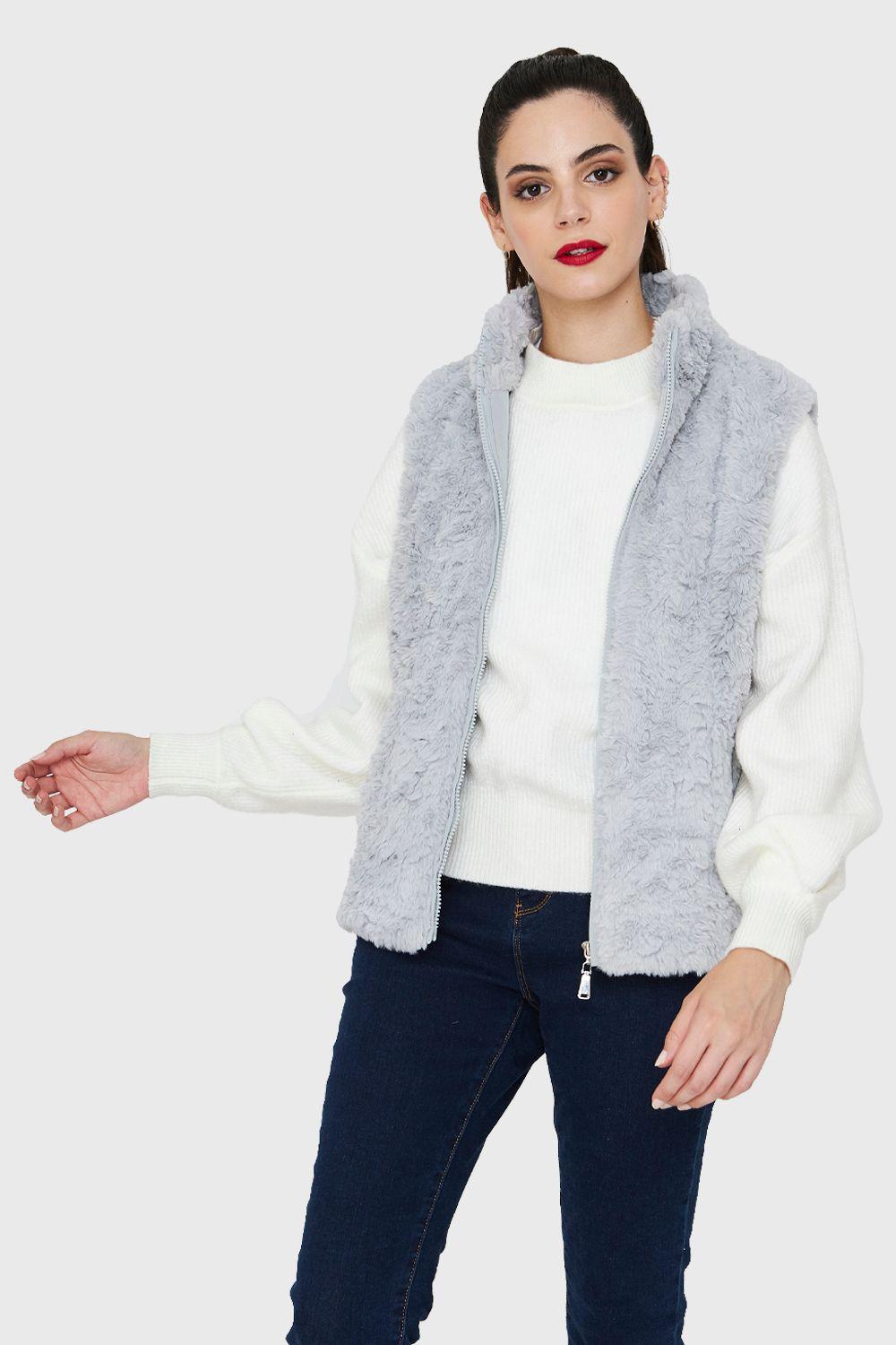 Chaqueta Peluda Sin Mangas Gris Nicopoly-2
