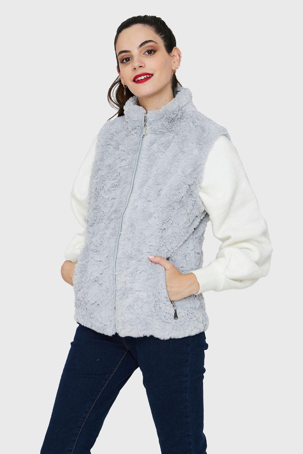 Chaqueta Peluda Sin Mangas Gris Nicopoly-0