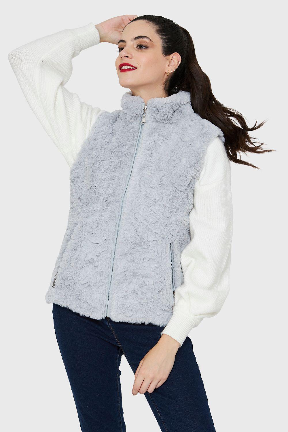 Chaqueta Peluda Sin Mangas Gris Nicopoly-4