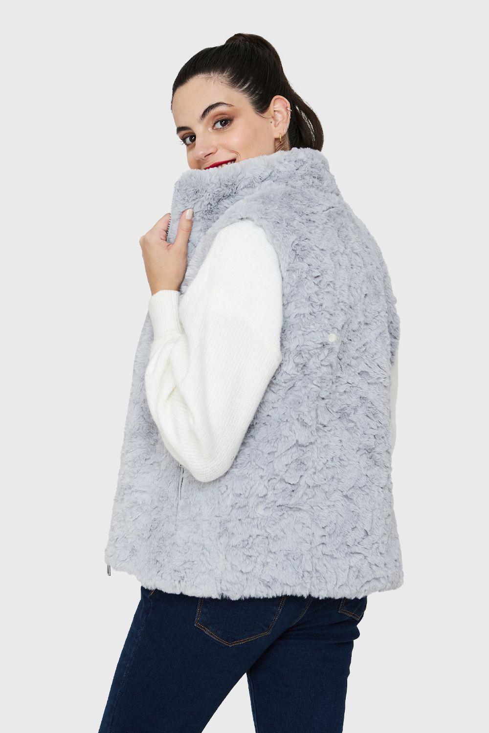 Chaqueta Peluda Sin Mangas Gris Nicopoly-3
