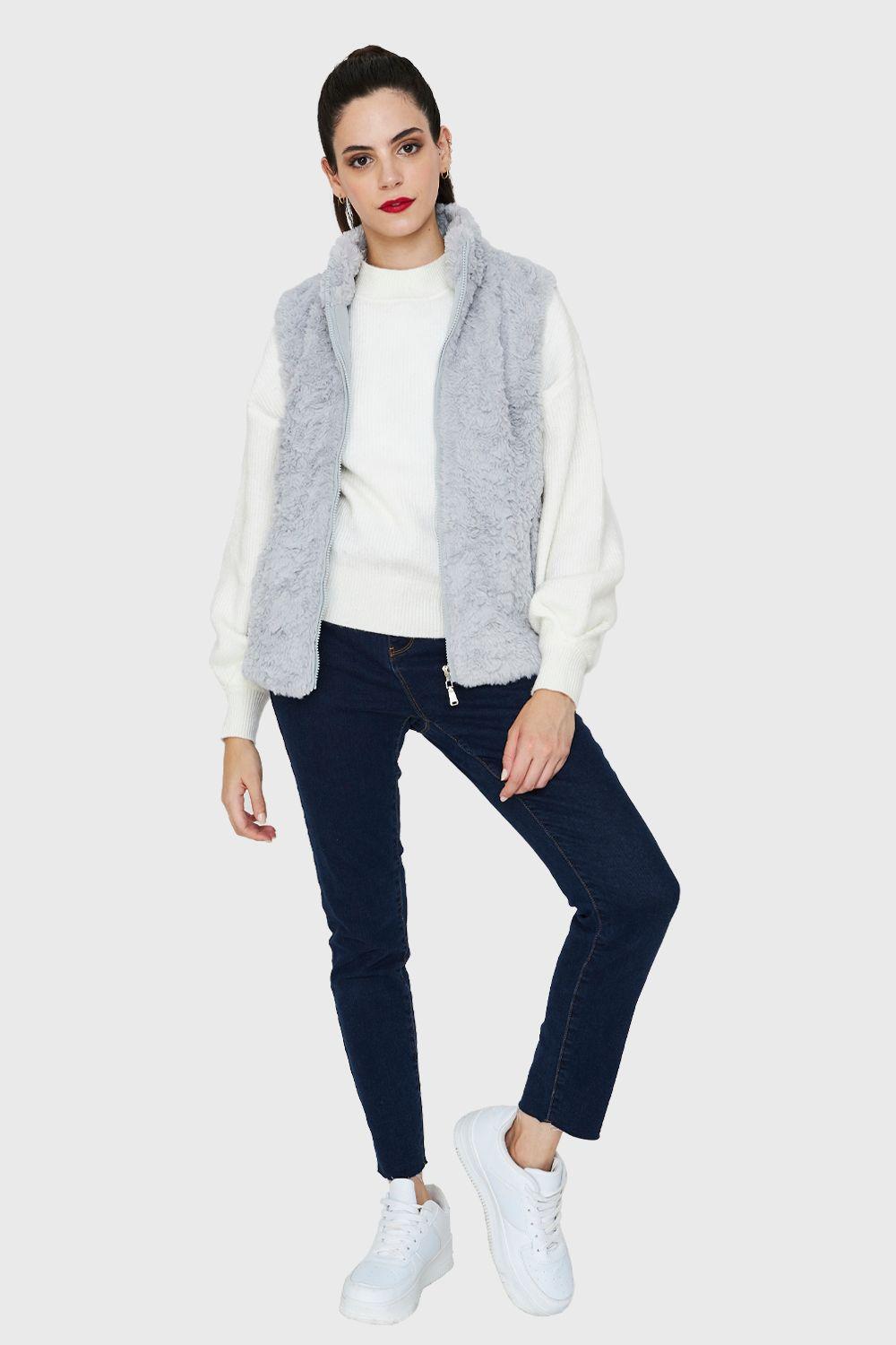 Chaqueta Peluda Sin Mangas Gris Nicopoly-1