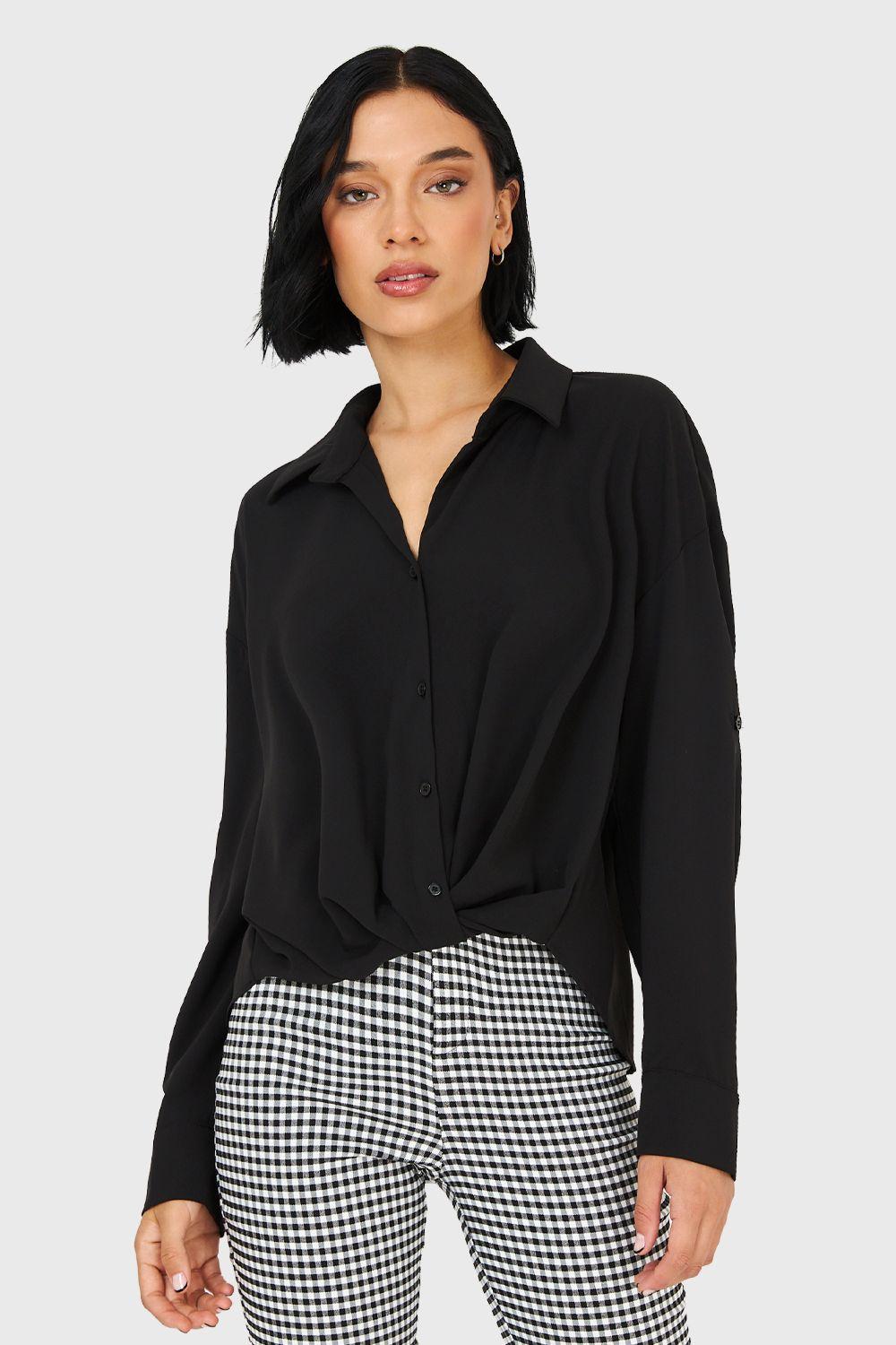 Camisa Manga Ajustable Negro Nicopoly-4