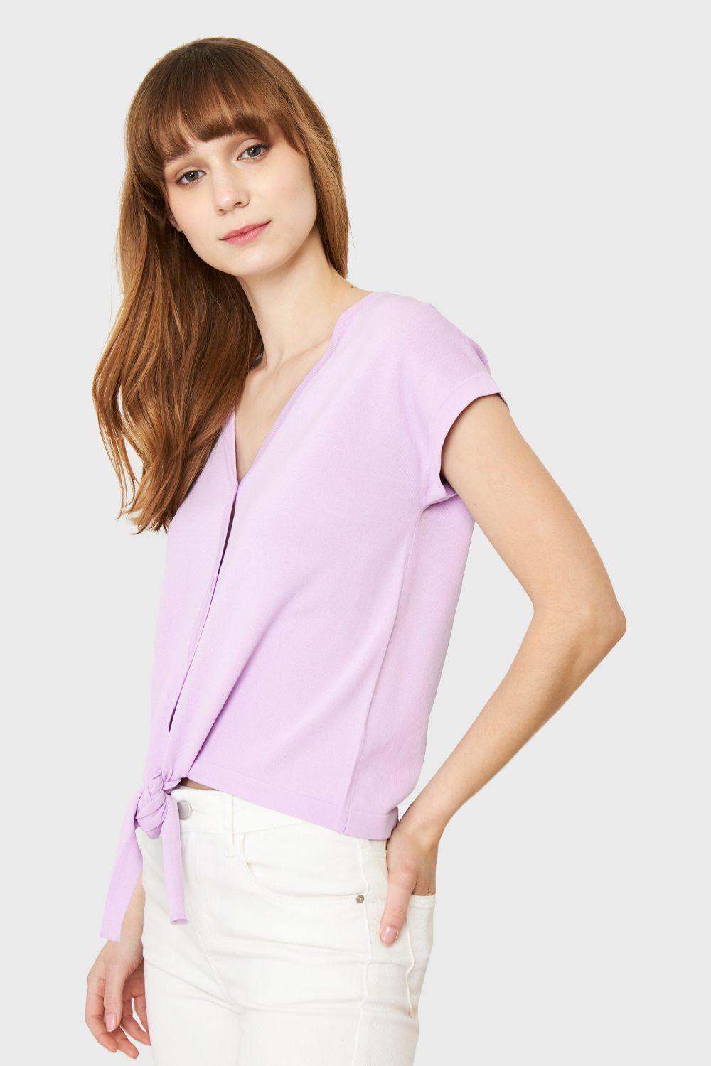 Polera Abotonada Nudo Lila Nicopoly-2
