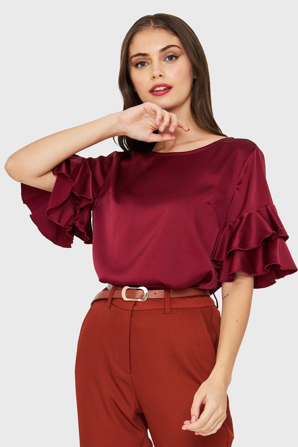 Blusa Tipo Satín Vuelos Burdeos Nicopoly-4