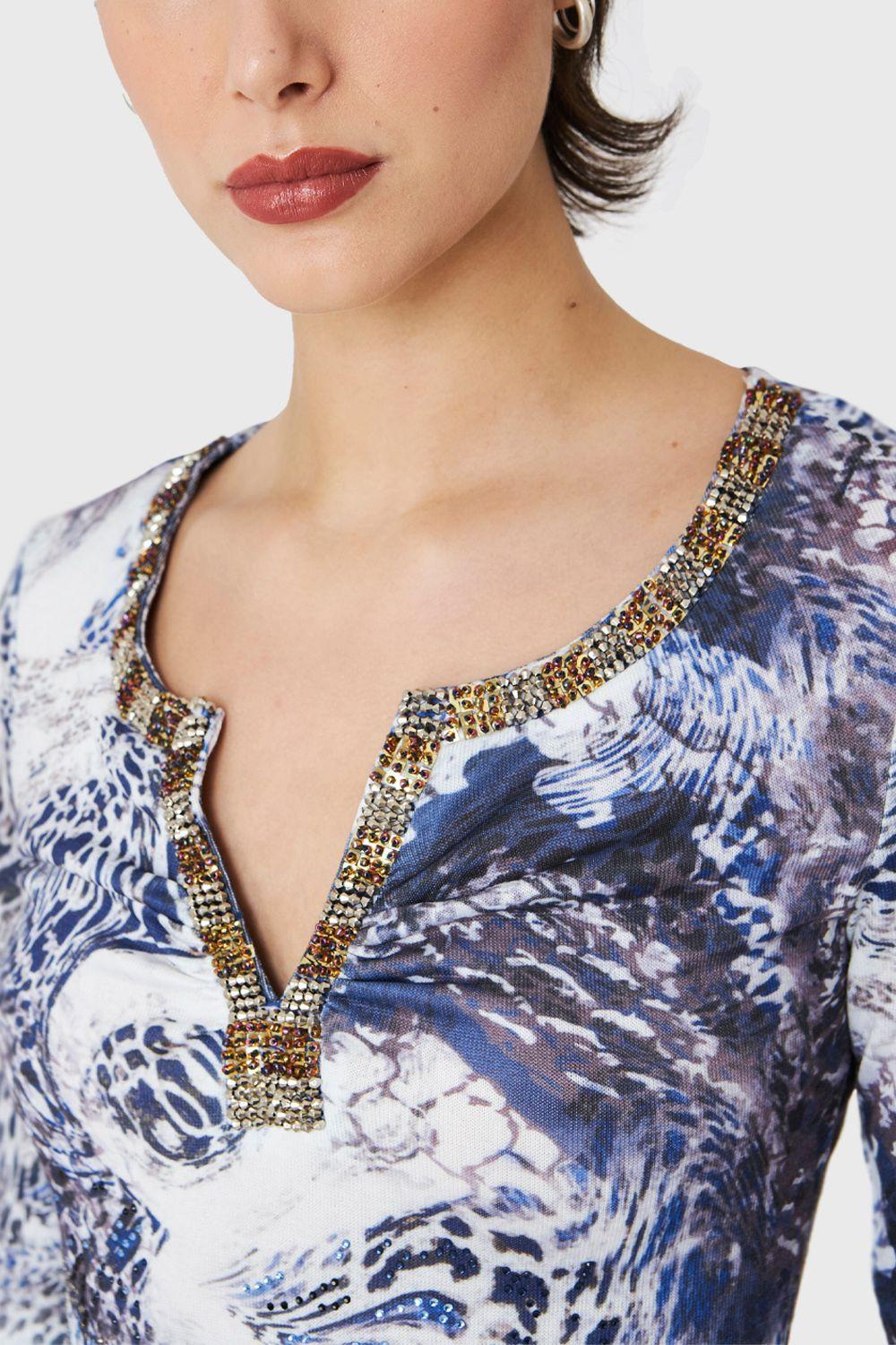 Vestido Strass Y Pedrería Azul Nicopoly-5