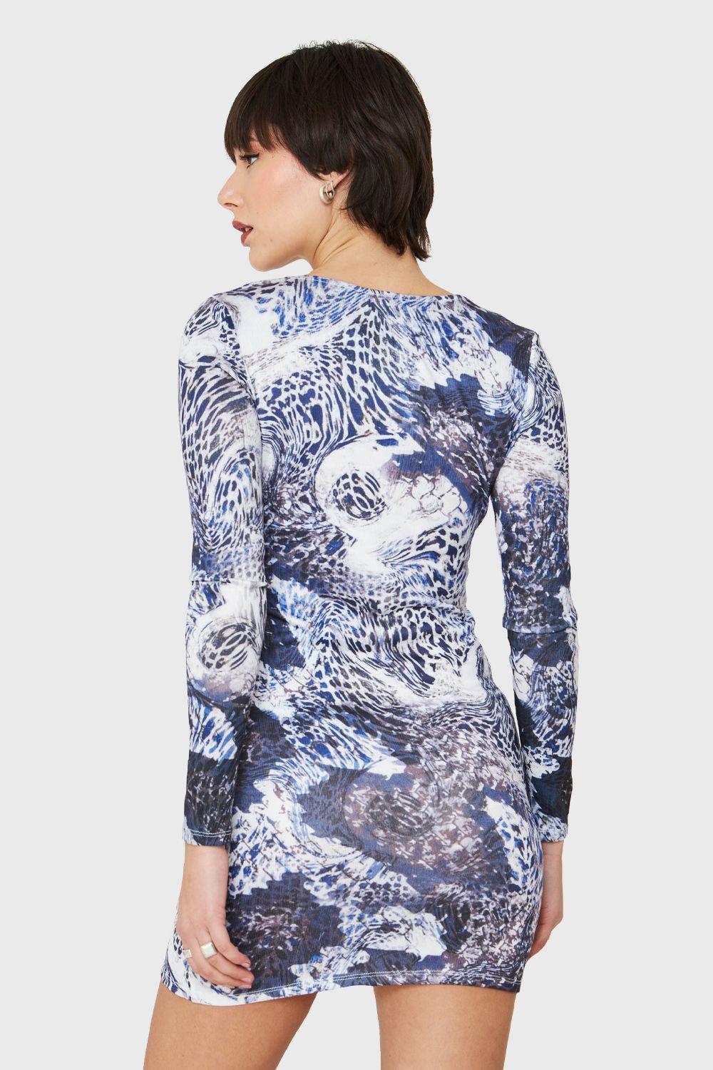 Vestido Strass Y Pedrería Azul Nicopoly-3
