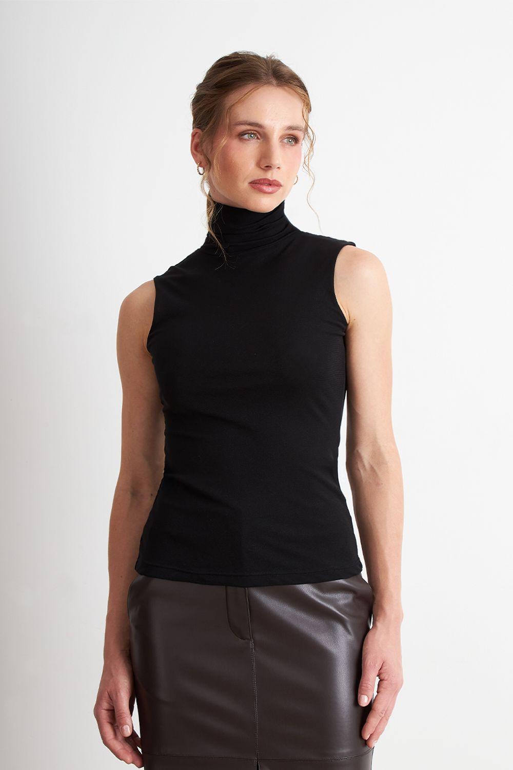 Polera Malla Cuello Alto Negro Nicopoly-4