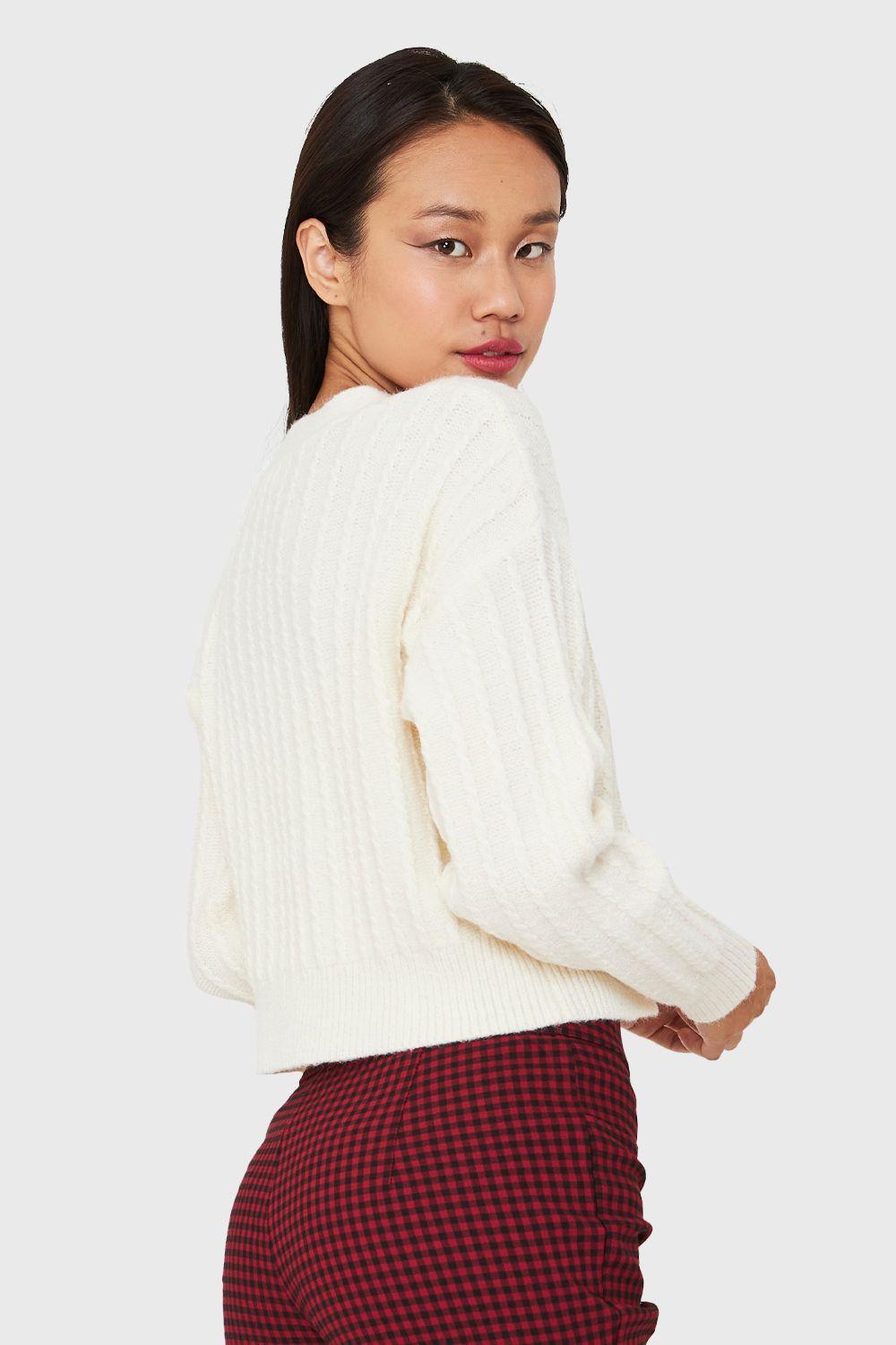 Sweater Crop Cuello V Blanco Invierno Nicopoly-3