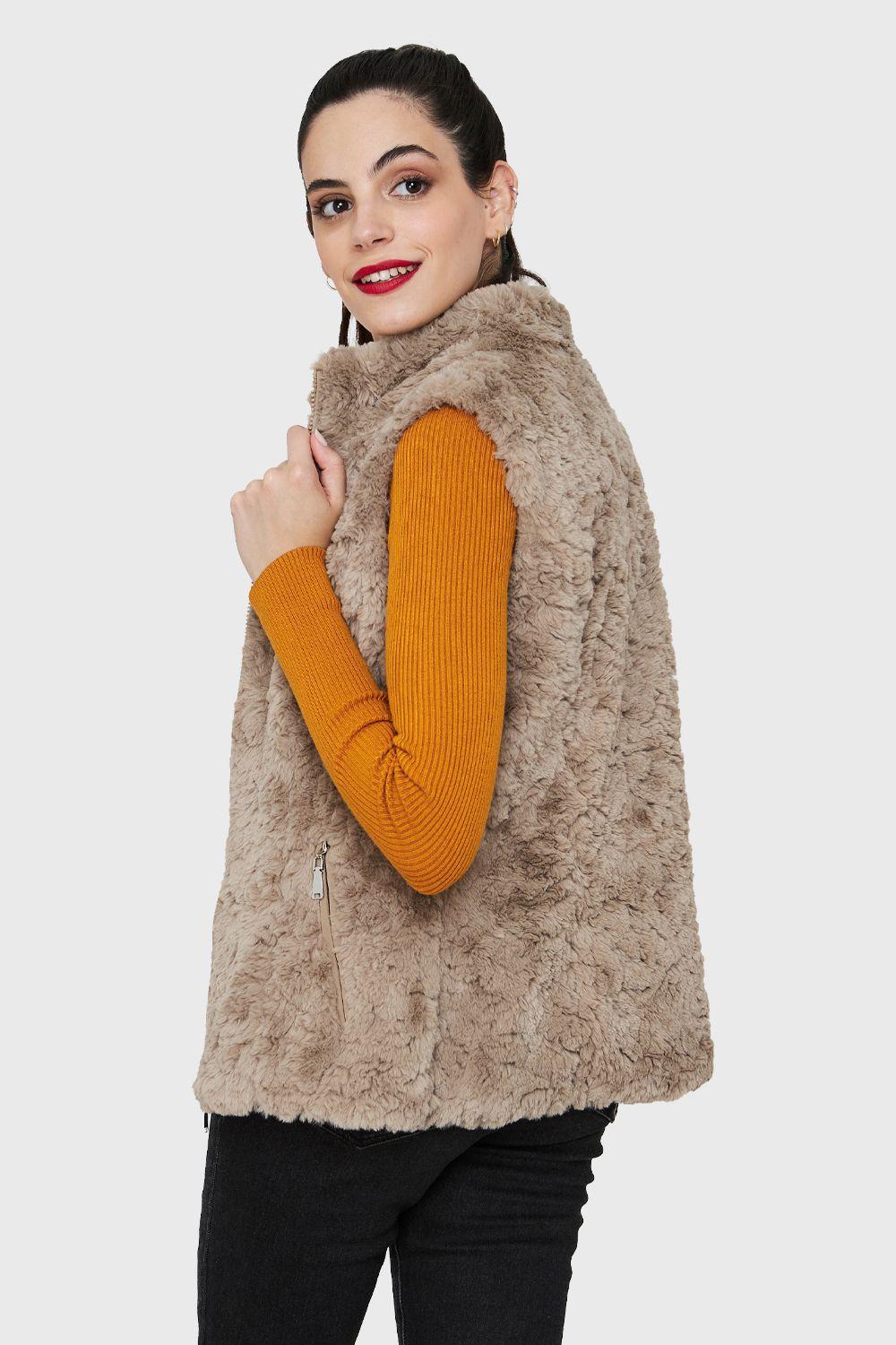 Chaqueta Peluda Sin Mangas Khaki Nicopoly-3