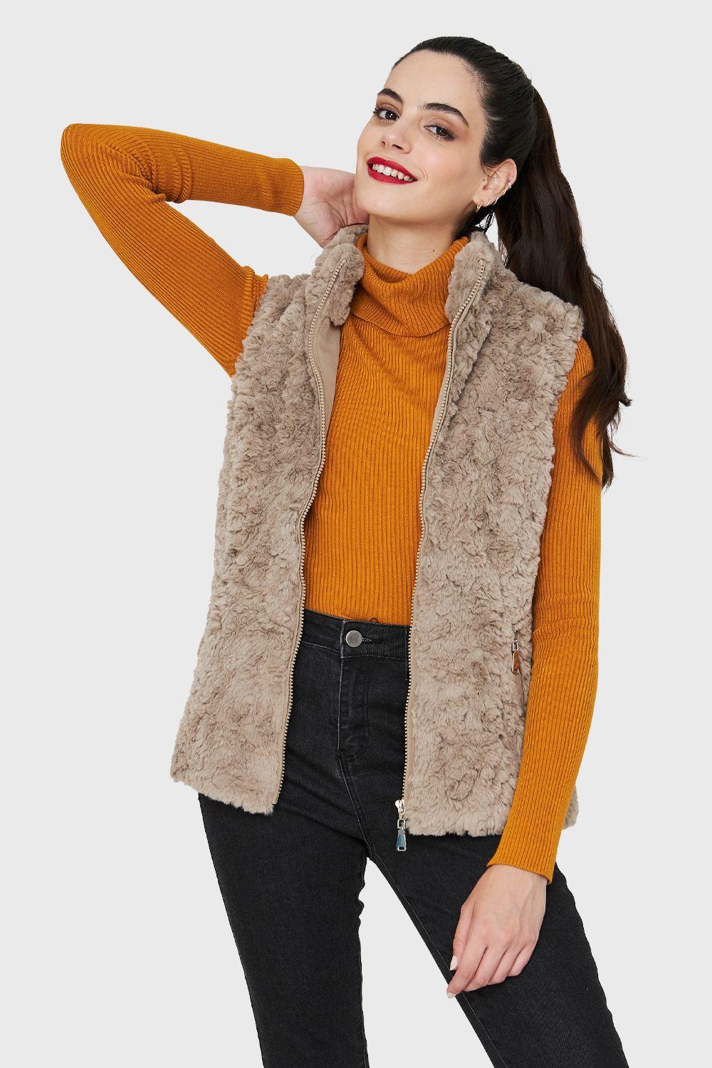 Chaqueta Peluda Sin Mangas Khaki Nicopoly-4