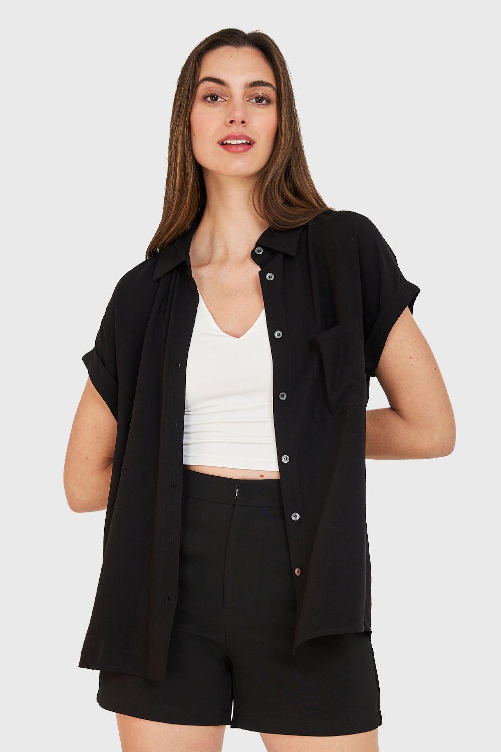 Camisa Manga Corta Con Dobladillo Negro Nicopoly-4