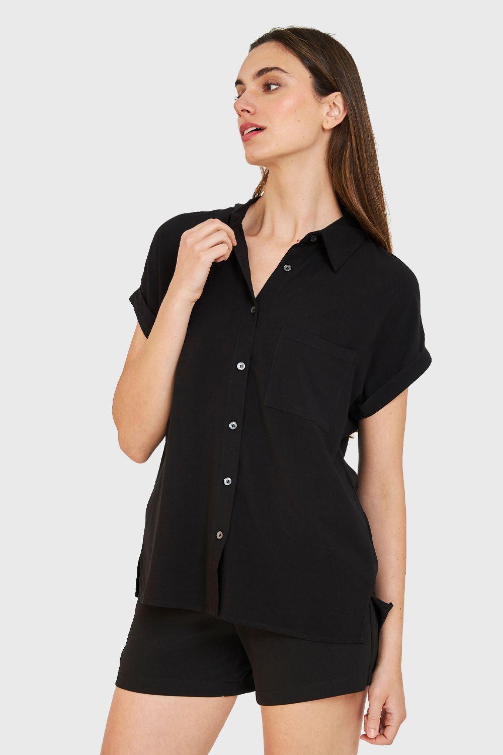 Camisa Manga Corta Con Dobladillo Negro Nicopoly-2