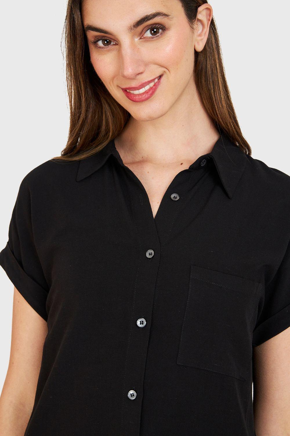 Camisa Manga Corta Con Dobladillo Negro Nicopoly-5