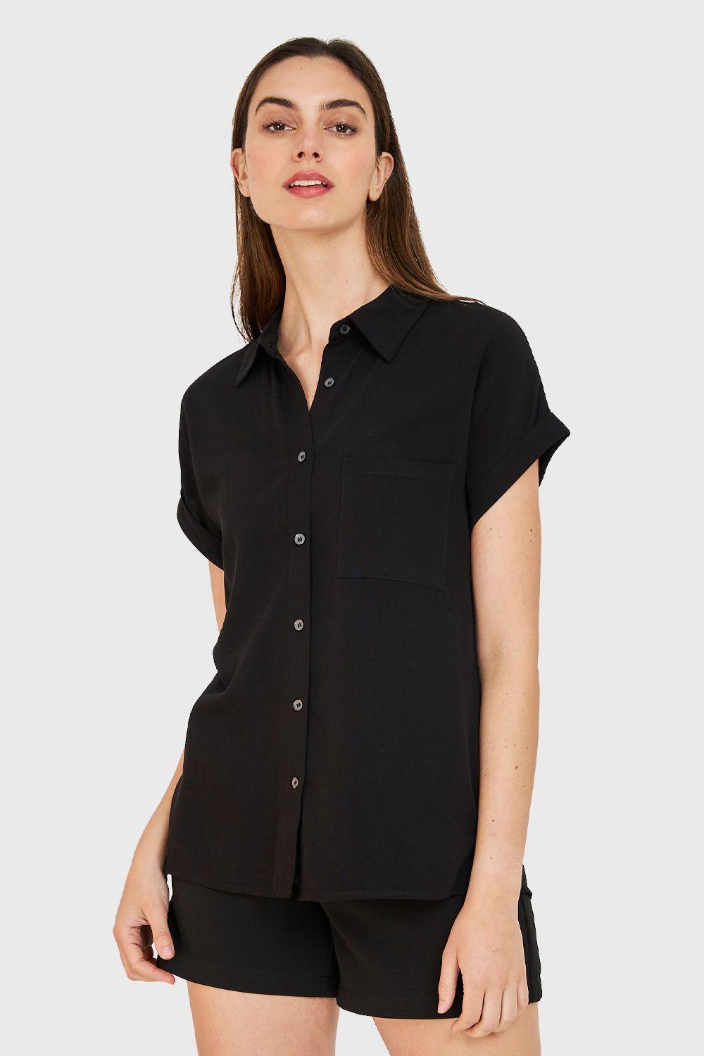 Camisa Manga Corta Con Dobladillo Negro Nicopoly-0