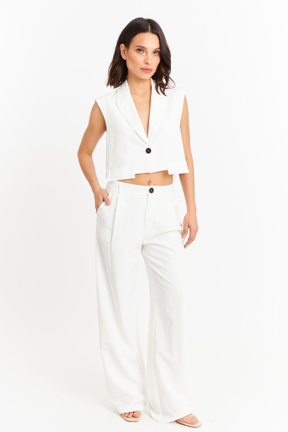 Pantalón Vestir Recto Blanco Nicopoly-1