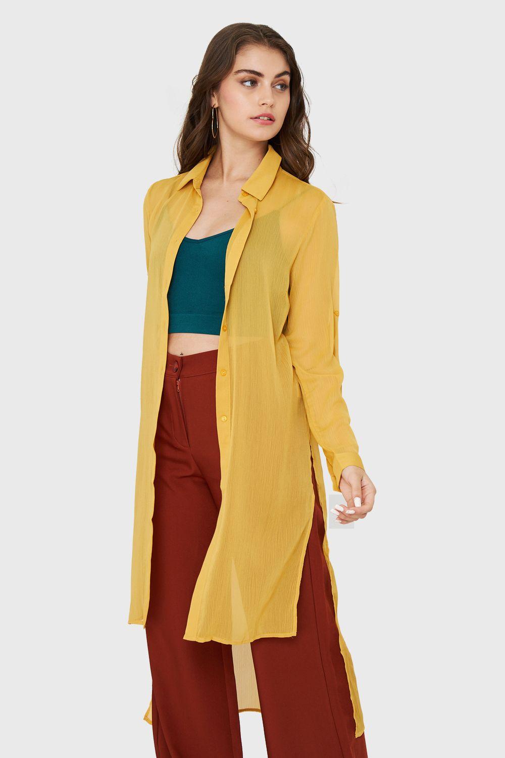 Blusa Larga Transparente Mostaza Nicopoly-2